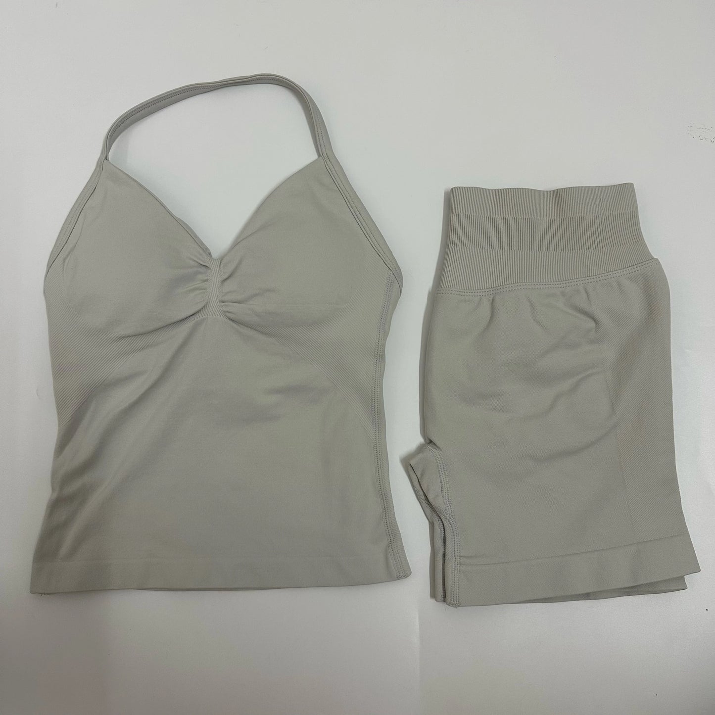 No Logo Yogagym Set Women Backless Tank Tops High Waist Scrunch Seamless Shorts Gym Suit Fitness Clothes Activewear Workout Sets