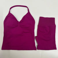 No Logo Yogagym Set Women Backless Tank Tops High Waist Scrunch Seamless Shorts Gym Suit Fitness Clothes Activewear Workout Sets