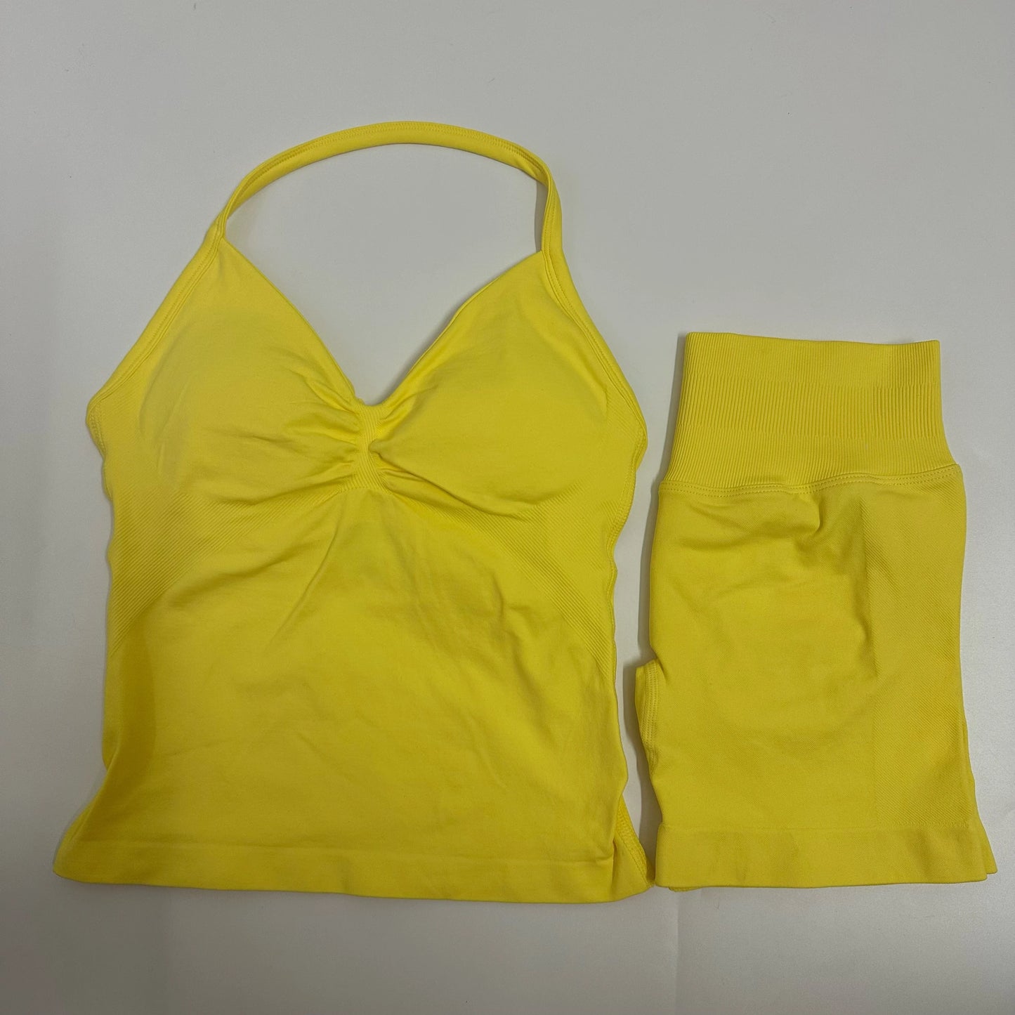 No Logo Yogagym Set Women Backless Tank Tops High Waist Scrunch Seamless Shorts Gym Suit Fitness Clothes Activewear Workout Sets