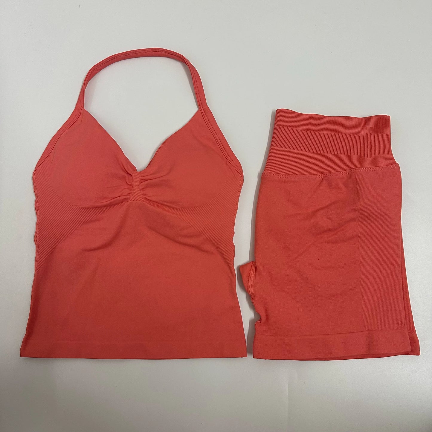 No Logo Yogagym Set Women Backless Tank Tops High Waist Scrunch Seamless Shorts Gym Suit Fitness Clothes Activewear Workout Sets