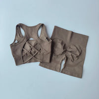 2 PCS Women'S Seamless Yoga Set Sexy Sport Bra High Waist Sports Shorts Gym Fitness Sleeveless Workout Suit Sporstwear