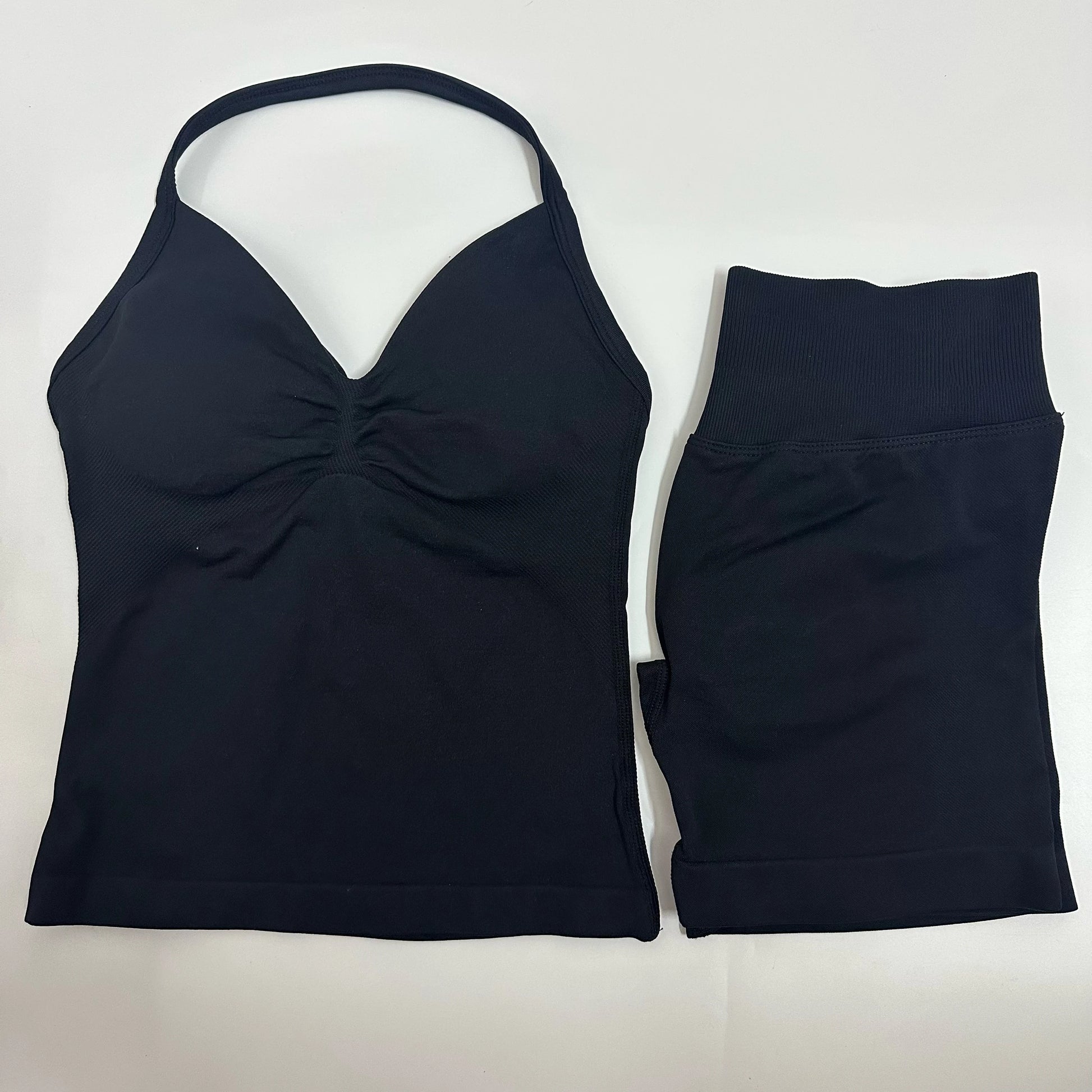 No Logo Yogagym Set Women Backless Tank Tops High Waist Scrunch Seamless Shorts Gym Suit Fitness Clothes Activewear Workout Sets