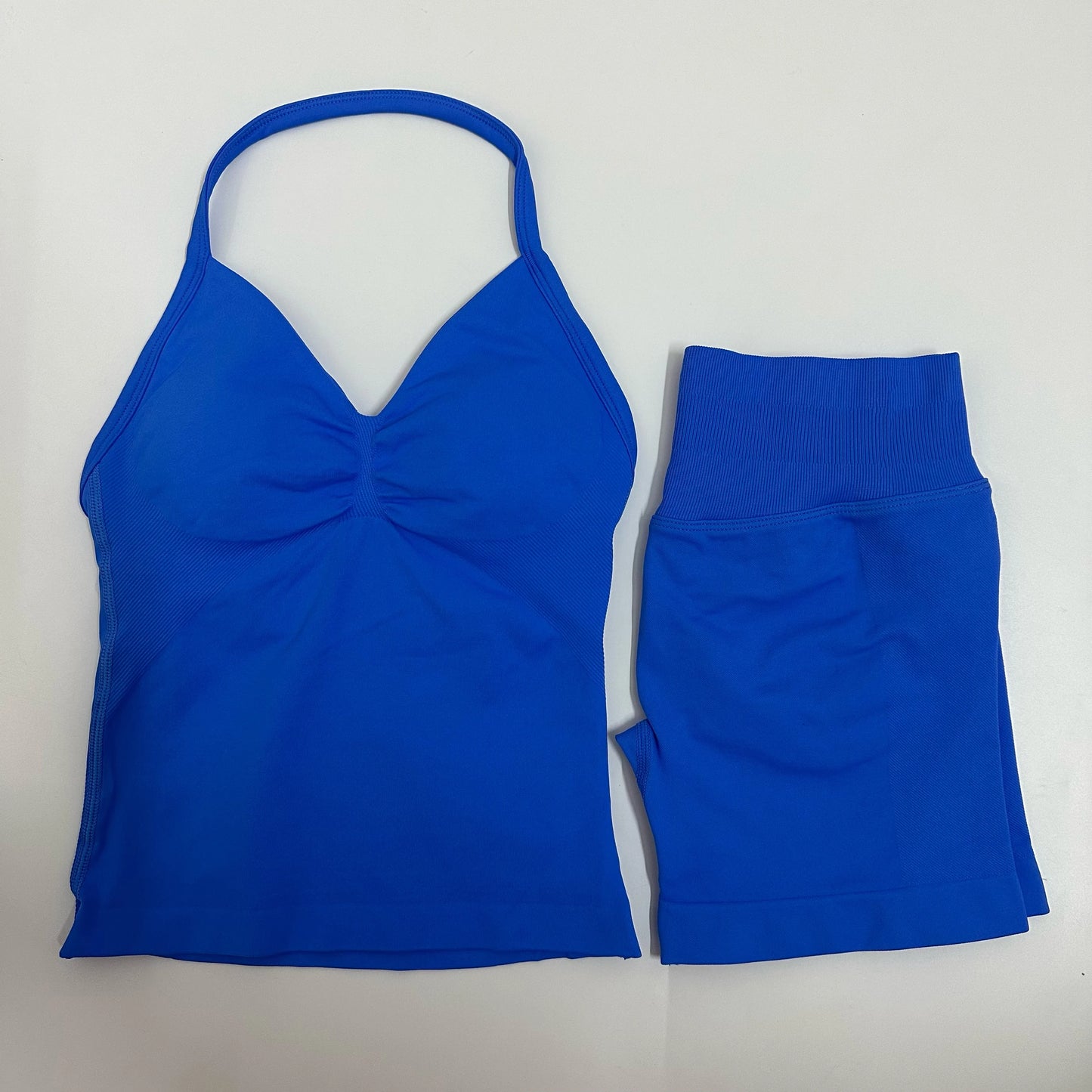 No Logo Yogagym Set Women Backless Tank Tops High Waist Scrunch Seamless Shorts Gym Suit Fitness Clothes Activewear Workout Sets