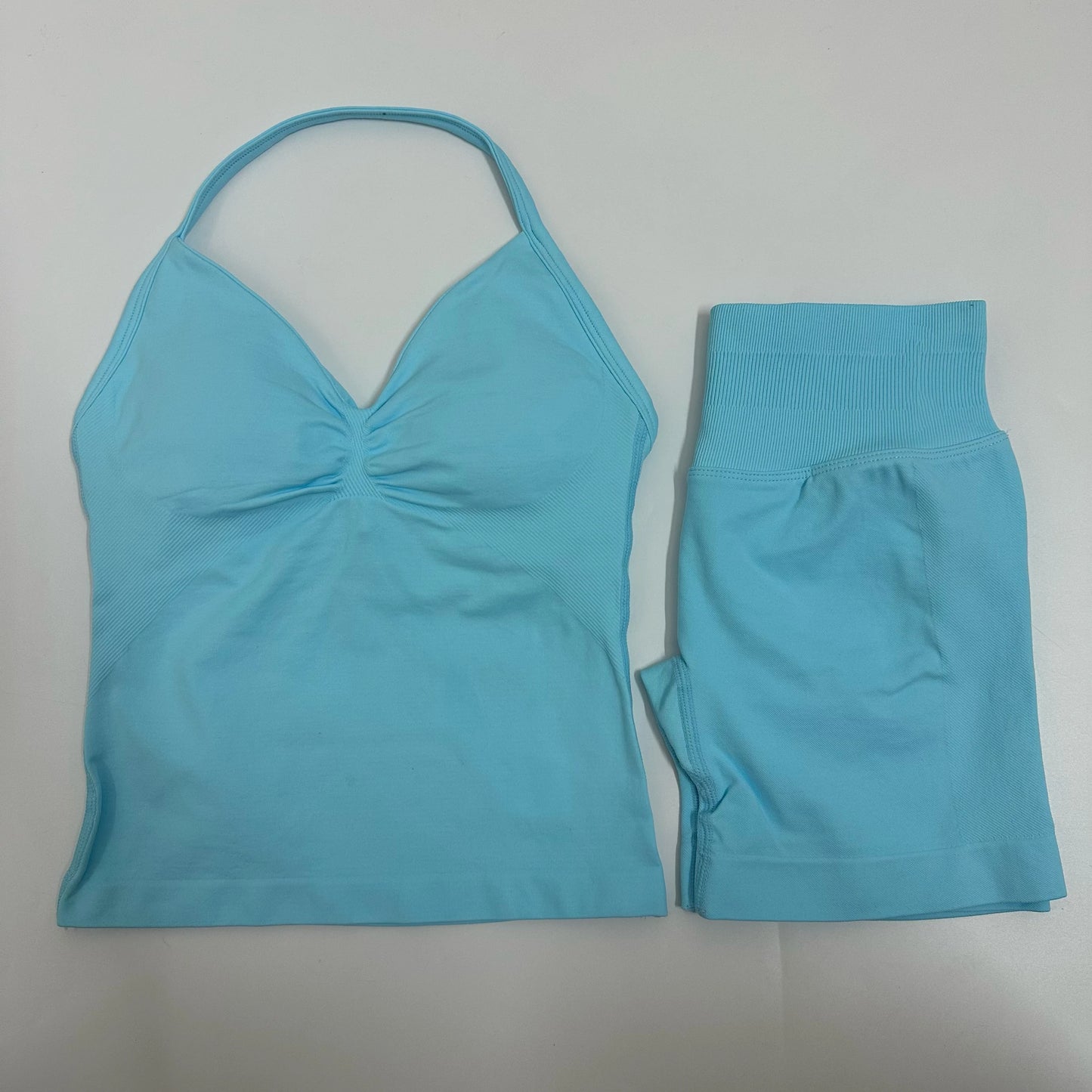 No Logo Yogagym Set Women Backless Tank Tops High Waist Scrunch Seamless Shorts Gym Suit Fitness Clothes Activewear Workout Sets