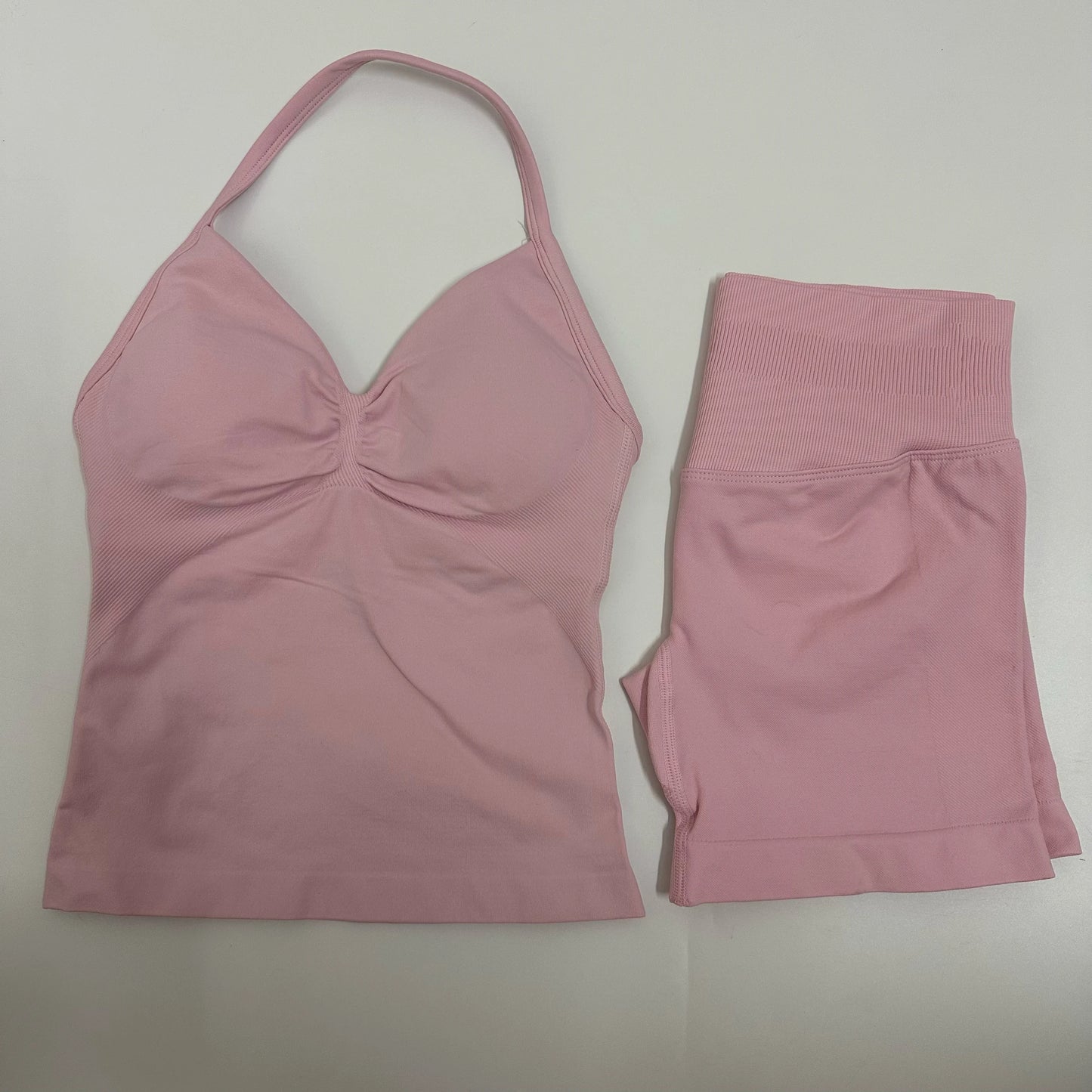 No Logo Yogagym Set Women Backless Tank Tops High Waist Scrunch Seamless Shorts Gym Suit Fitness Clothes Activewear Workout Sets