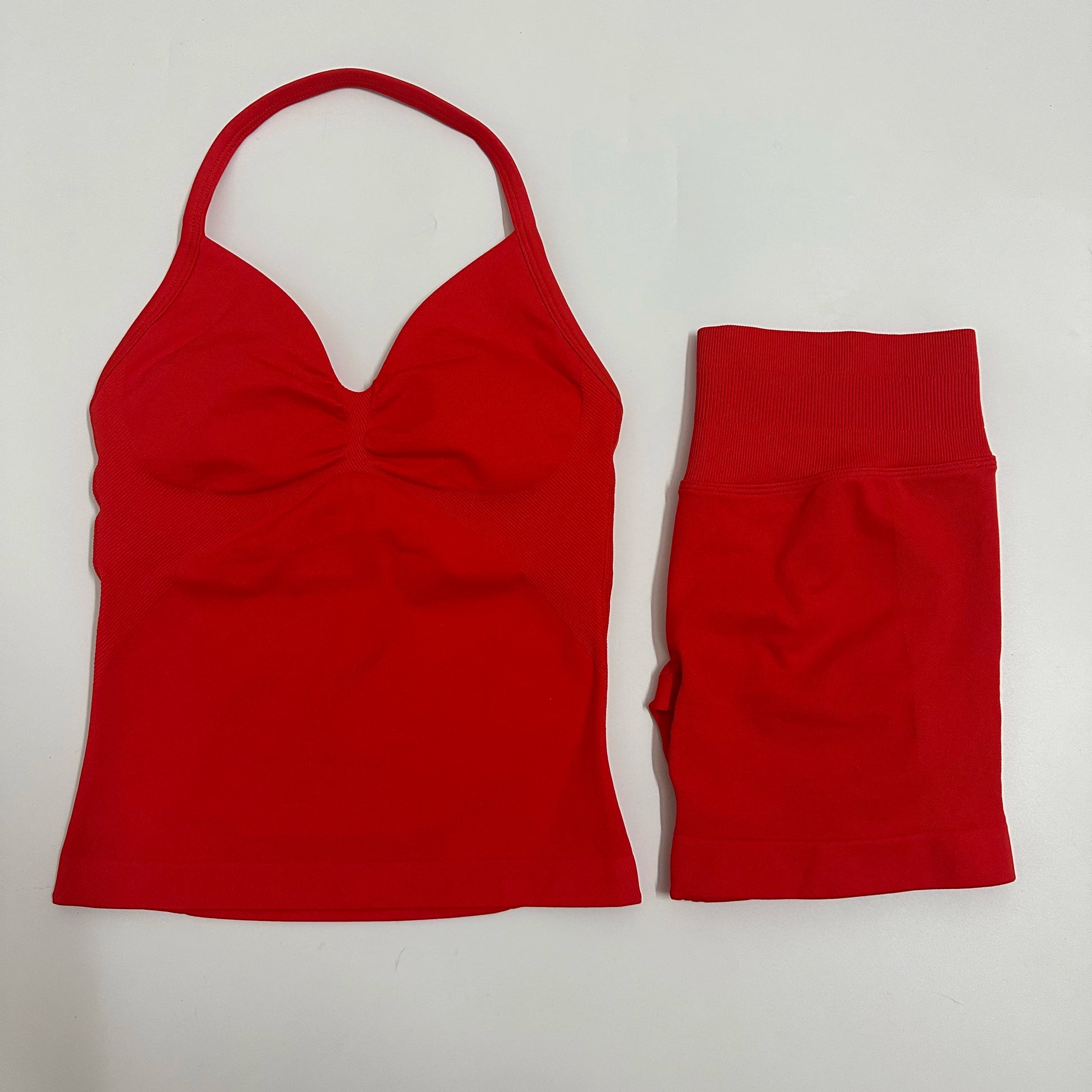 No Logo Yogagym Set Women Backless Tank Tops High Waist Scrunch Seamless Shorts Gym Suit Fitness Clothes Activewear Workout Sets