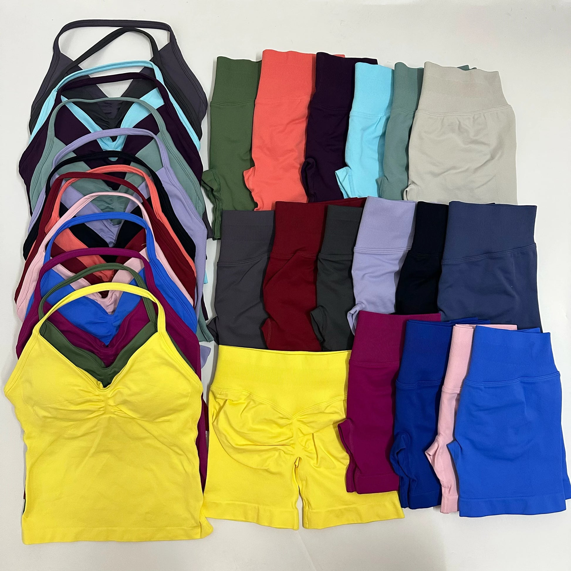 No Logo Yogagym Set Women Backless Tank Tops High Waist Scrunch Seamless Shorts Gym Suit Fitness Clothes Activewear Workout Sets