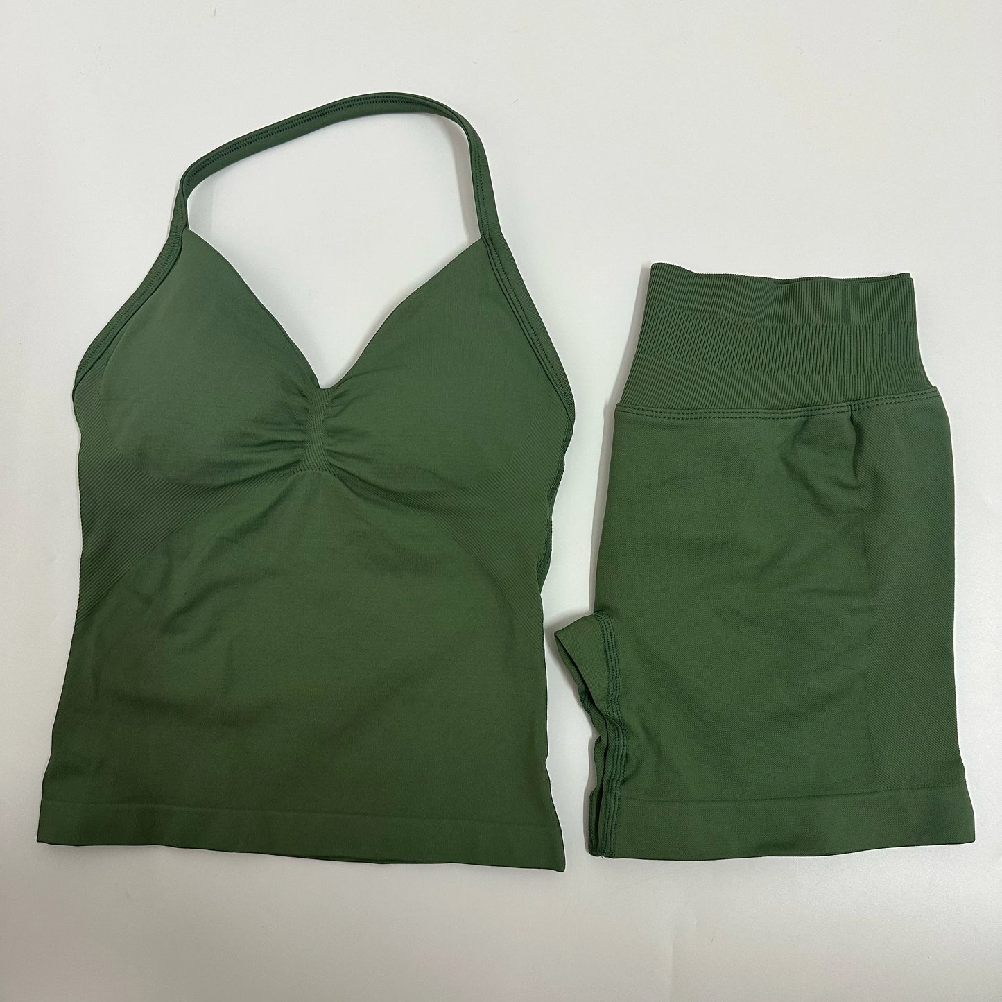No Logo Yogagym Set Women Backless Tank Tops High Waist Scrunch Seamless Shorts Gym Suit Fitness Clothes Activewear Workout Sets