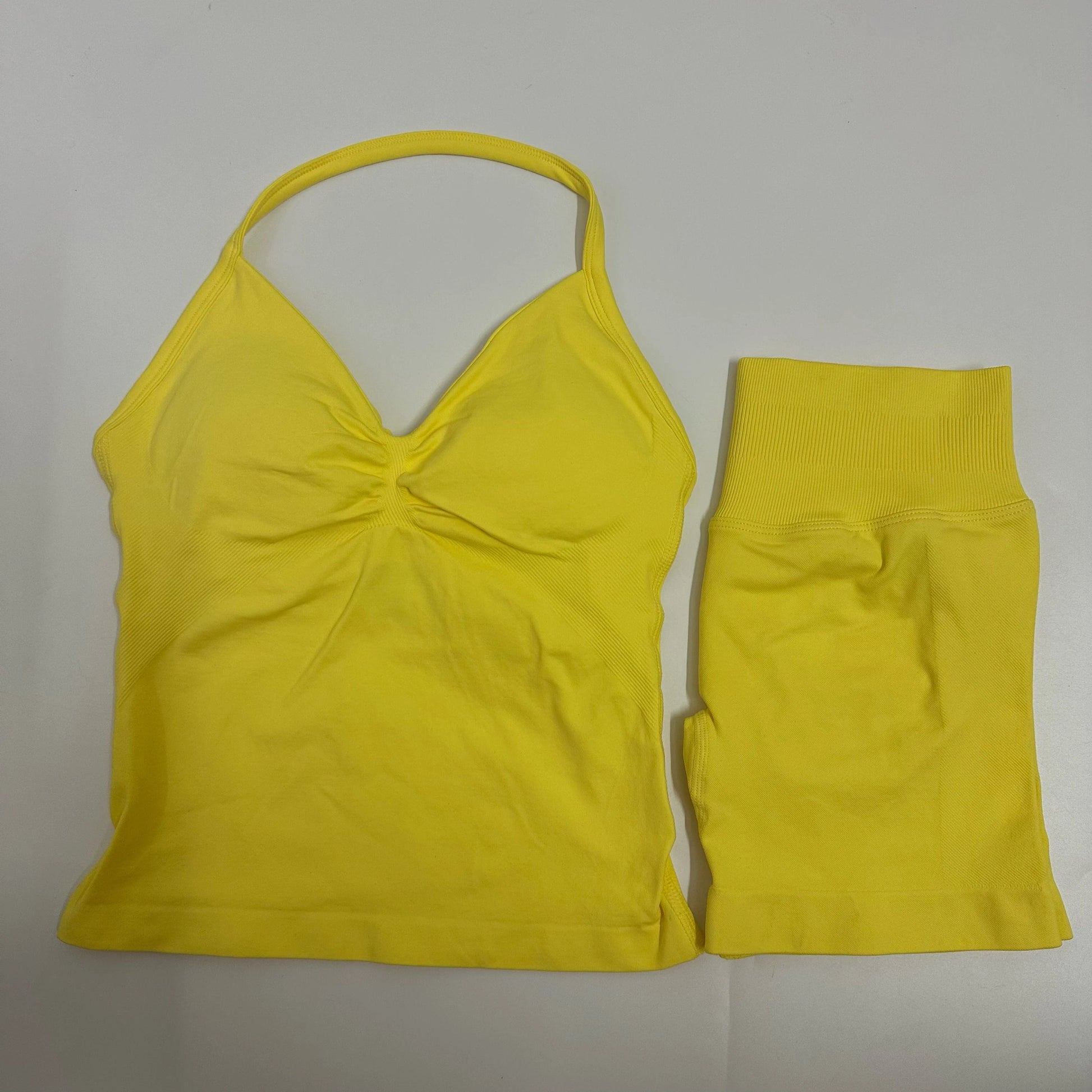 No Logo Yogagym Set Women Backless Tank Tops High Waist Scrunch Seamless Shorts Gym Suit Fitness Clothes Activewear Workout Sets