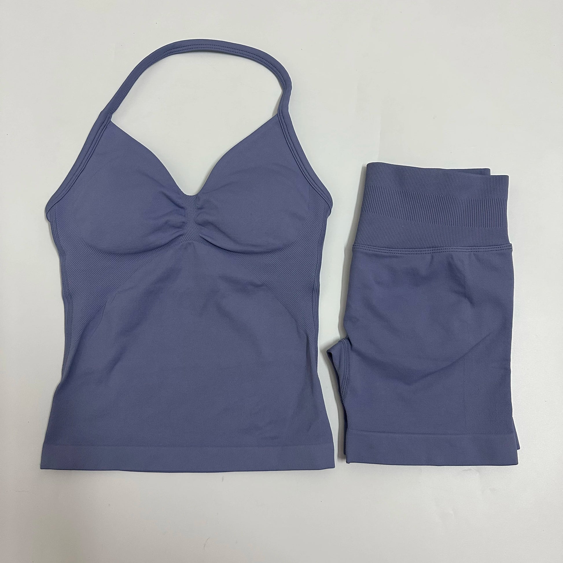 No Logo Yogagym Set Women Backless Tank Tops High Waist Scrunch Seamless Shorts Gym Suit Fitness Clothes Activewear Workout Sets