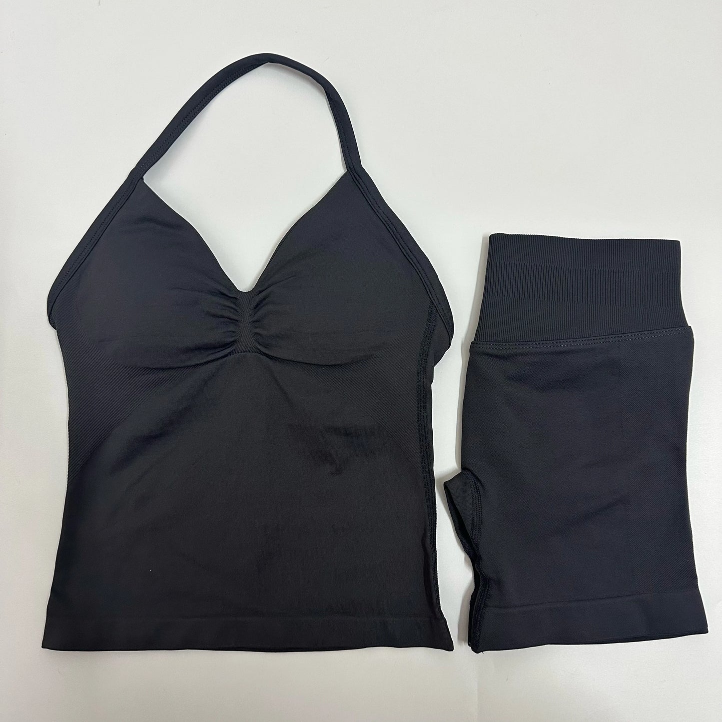 No Logo Yogagym Set Women Backless Tank Tops High Waist Scrunch Seamless Shorts Gym Suit Fitness Clothes Activewear Workout Sets