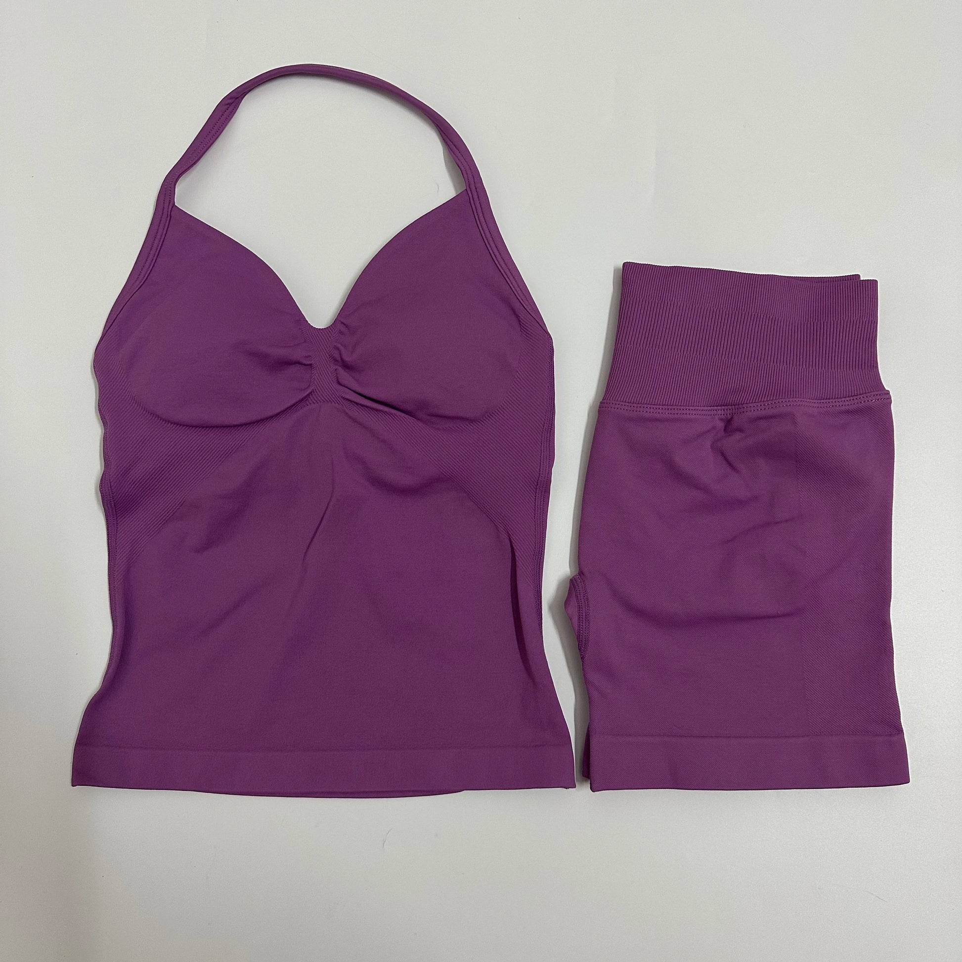 No Logo Yogagym Set Women Backless Tank Tops High Waist Scrunch Seamless Shorts Gym Suit Fitness Clothes Activewear Workout Sets