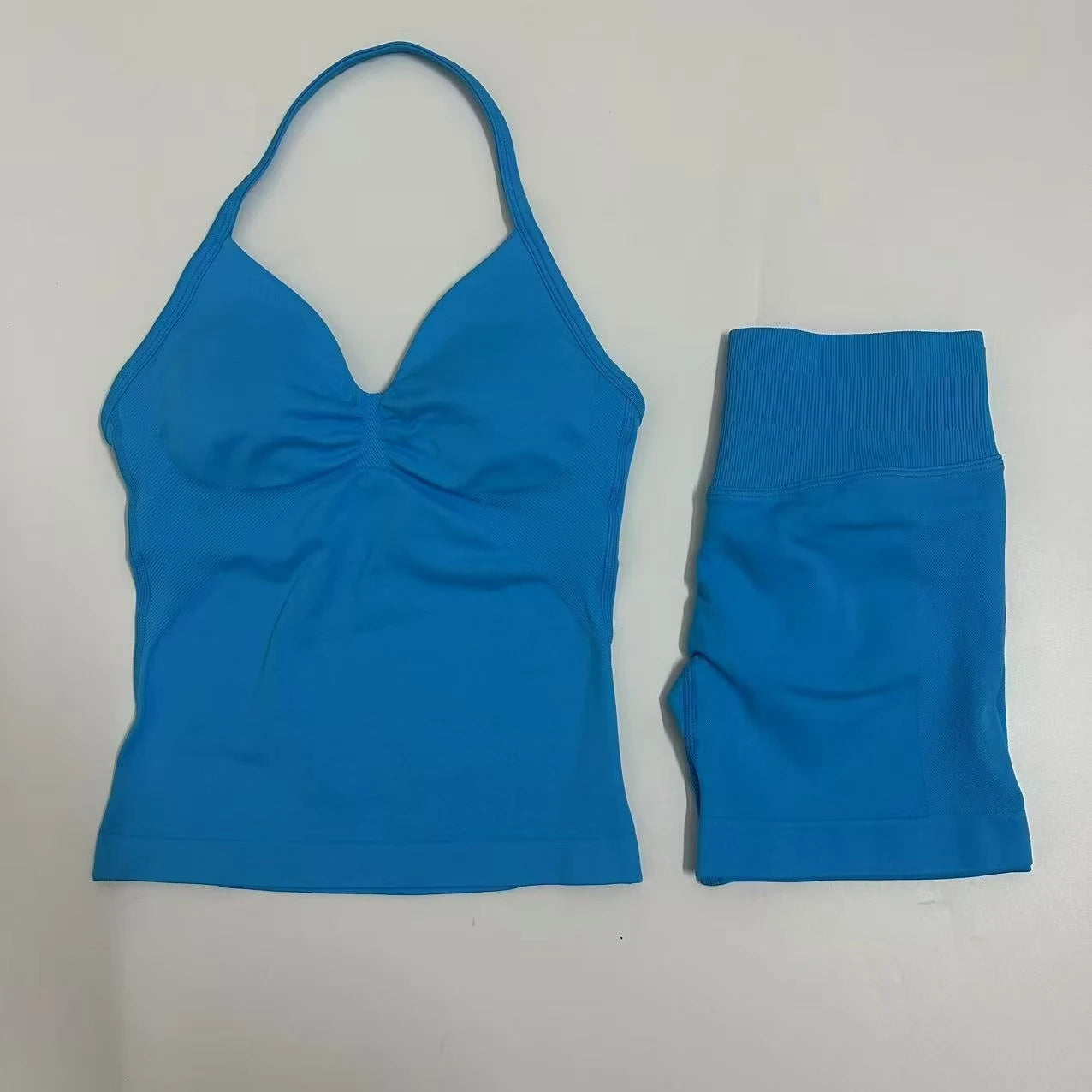 No Logo Yogagym Set Women Backless Tank Tops High Waist Scrunch Seamless Shorts Gym Suit Fitness Clothes Activewear Workout Sets